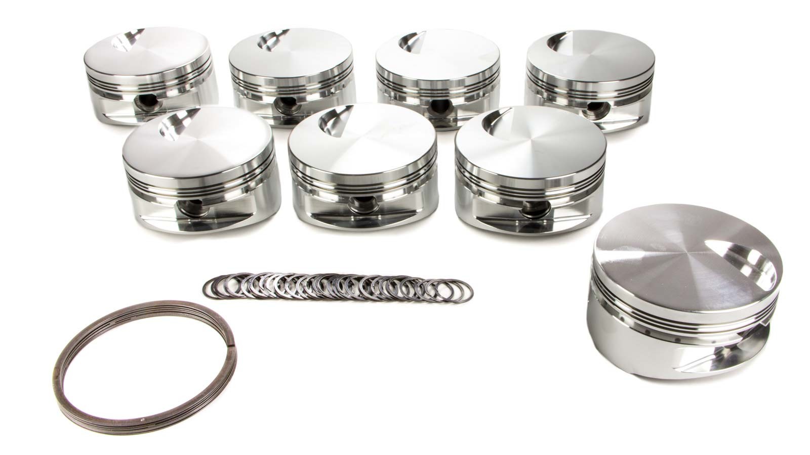 JE Pistons 257966 Piston, Big Block Flat Top, Forged, 4.530 in Bore, 1/16 x 1/16 x 3/16 in Ring Grooves, Minus 3.00 cc, Big Block Chevy, Set of 8