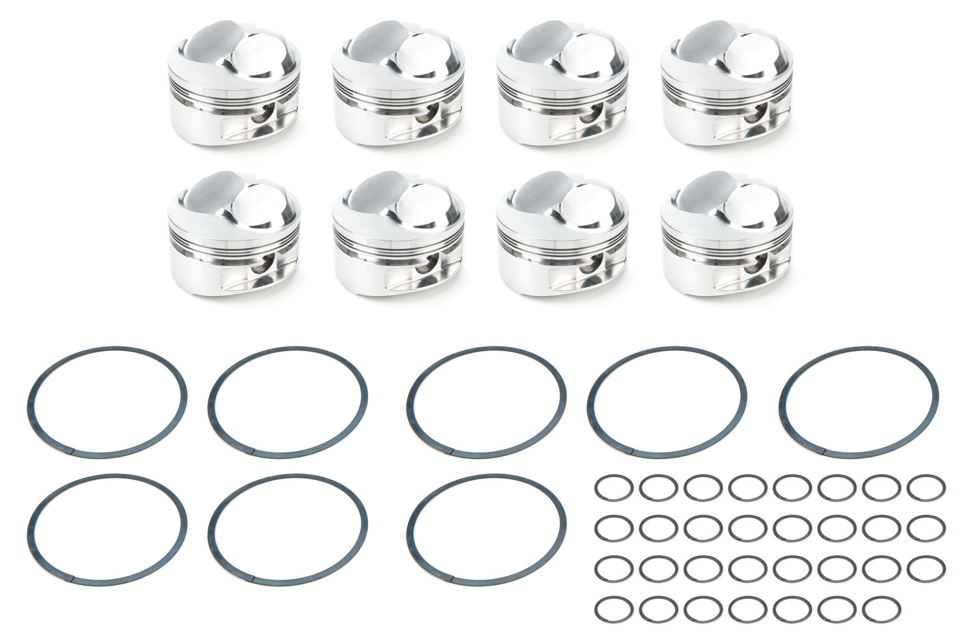JE Pistons 258238 Piston, Big Block Open Chamber Dome, Forged, 4.500 in Bore, 1/16 x 1/16 x 3/16 in Ring Grooves, Plus 45.00 cc, Big Block Chevy, Set of 8