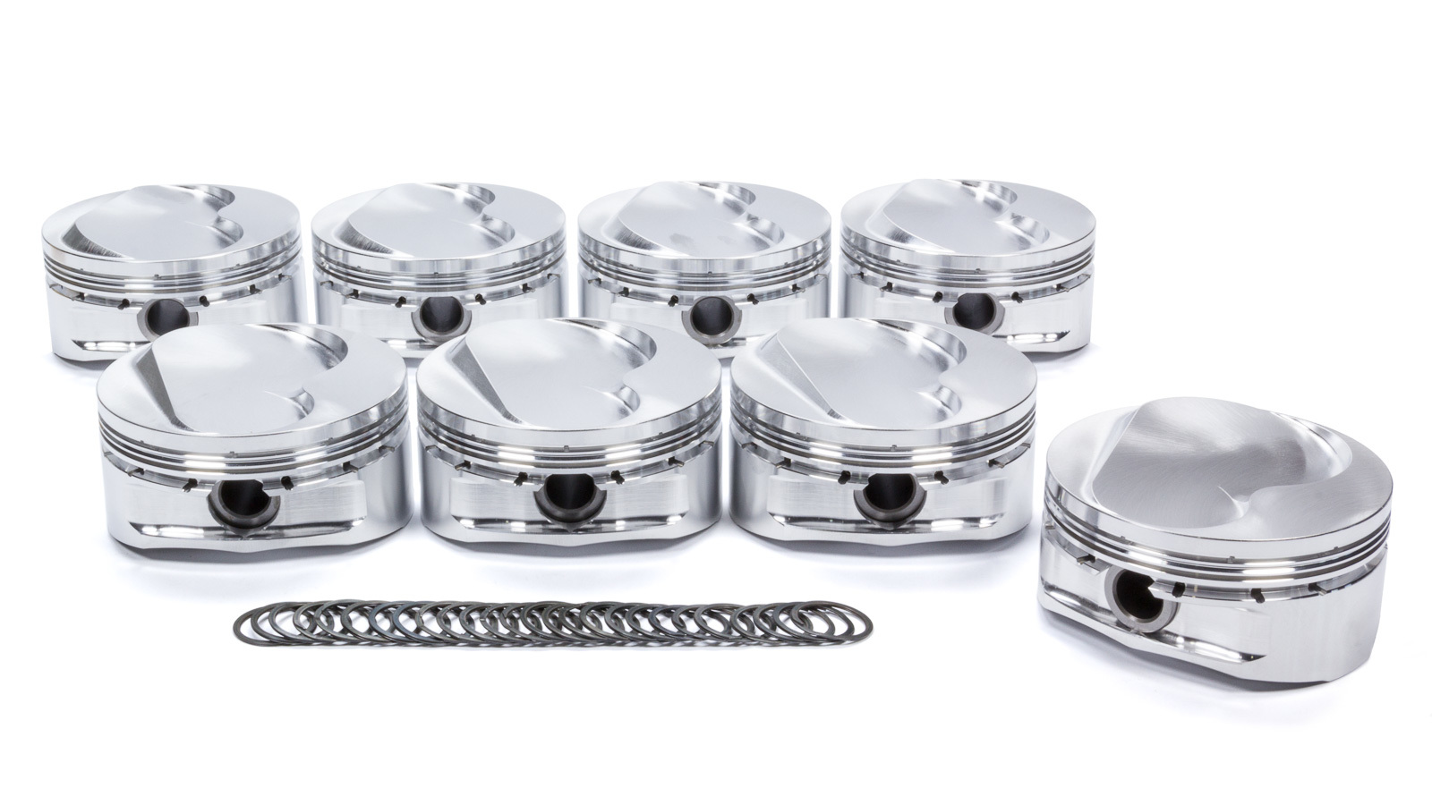 JE Pistons 281793 Piston, Small Block Open Chamber Dome, Forged, 4.125 in Bore, 1.2 x 1.5 x 3.0 mm Ring Grooves, Minus 4.50 cc, Small Block Chevy, Set of 8