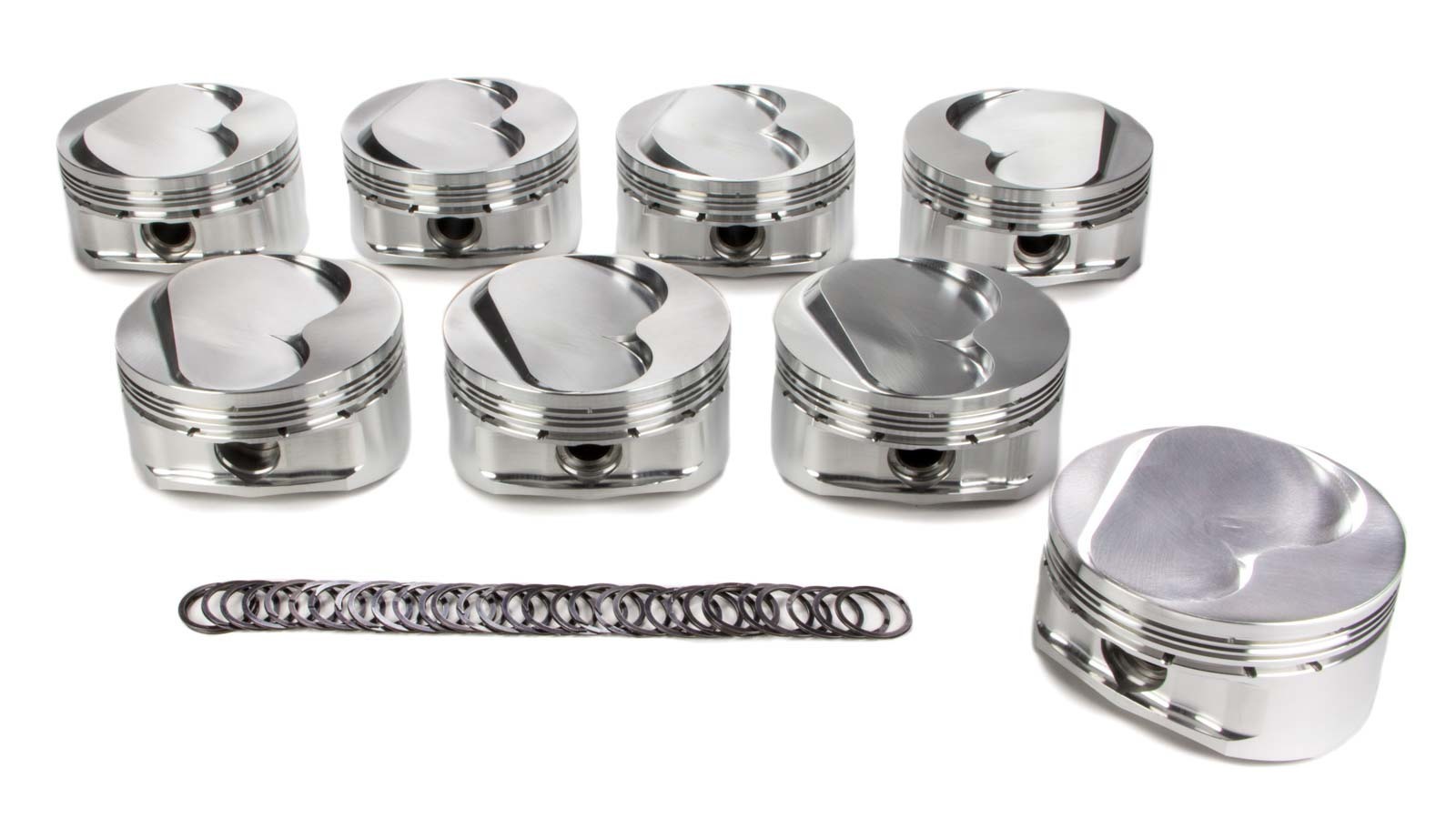 JE Pistons 281800 Piston, Small Block Open Chamber Dome, Forged, 4.140 in Bore, 1.2 x 1.5 x 3.0 mm Ring Grooves, Minus 4.70 cc, Small Block Chevy, Set of 8