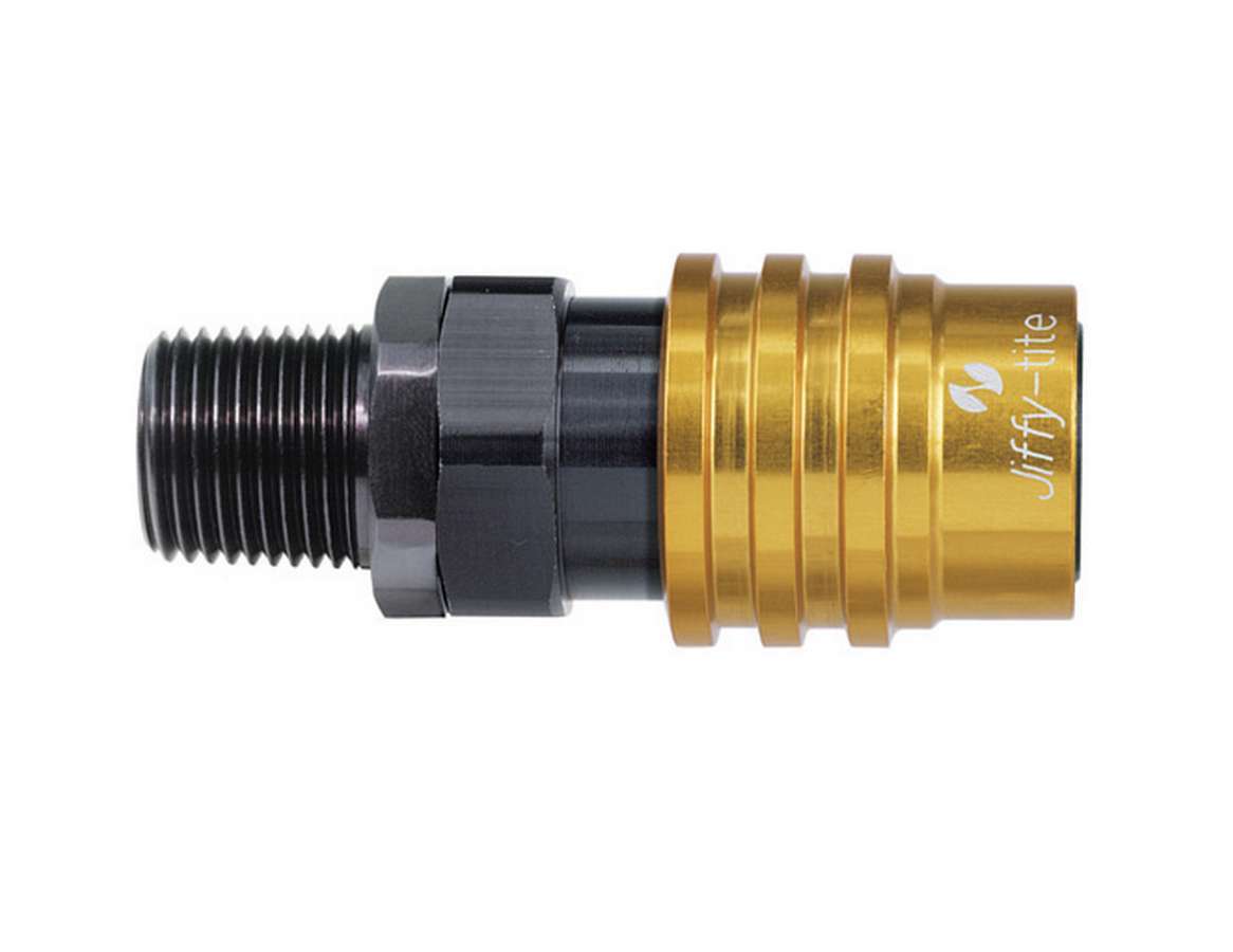 Jiffy Tite 31804 Quick Release Hose End, 3000 Series, Straight, 1/4 in NPT to Quick Release Socket, Valved, FKM Seal, Aluminum, Black / Gold Anodized, Each