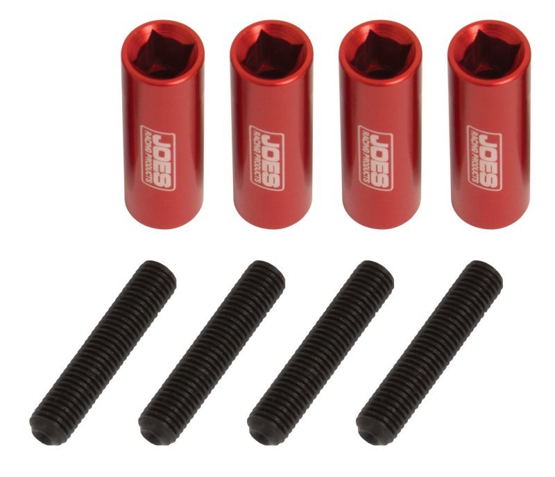 Joes Racing Products 34352 Valve Cover Fastener, Stud, 1/4-28 in Thread, 1.500 in Long, Nuts Included, Aluminum, Red Anodized, Set of 4