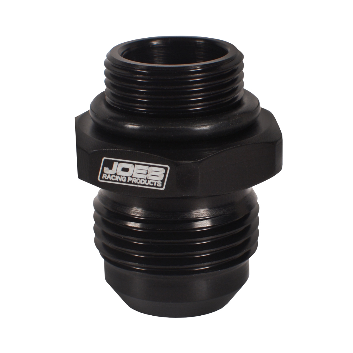 Joes Racing Products 42735 Fitting, Adapter, Straight, 22 mm x 1.5 Male O-Ring to 12 AN Male, Aluminum, Black Anodized, Each