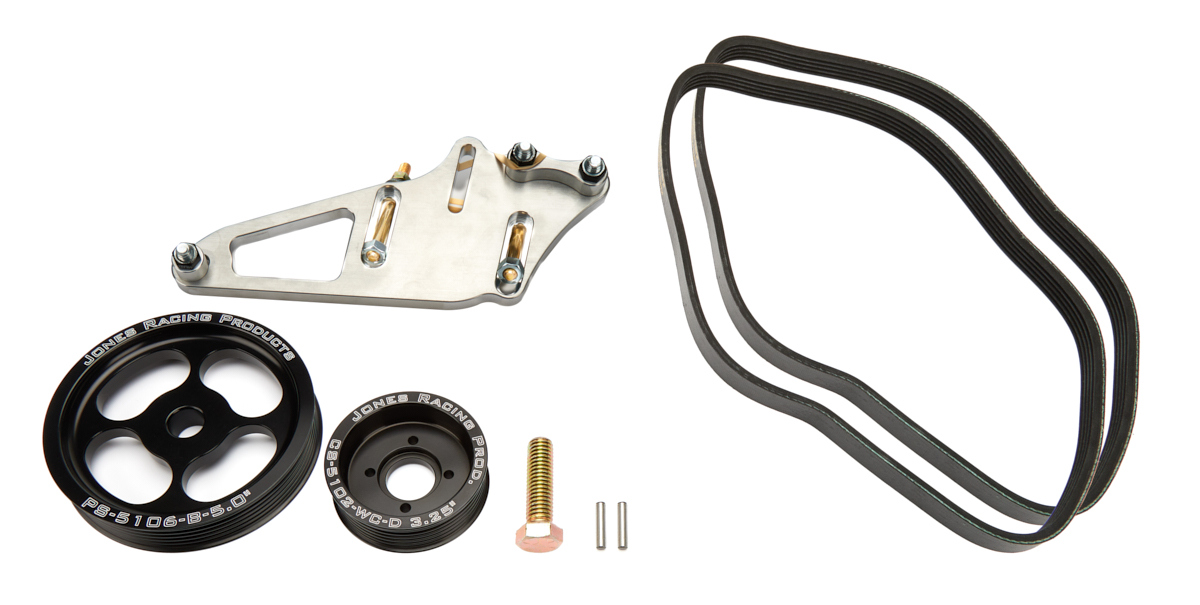 Jones Racing Products 1020-PS-NP Pulley Kit, 6 Rip Serpentine, Aluminum, Black Anodized / Natural, Chevy V8, Kit