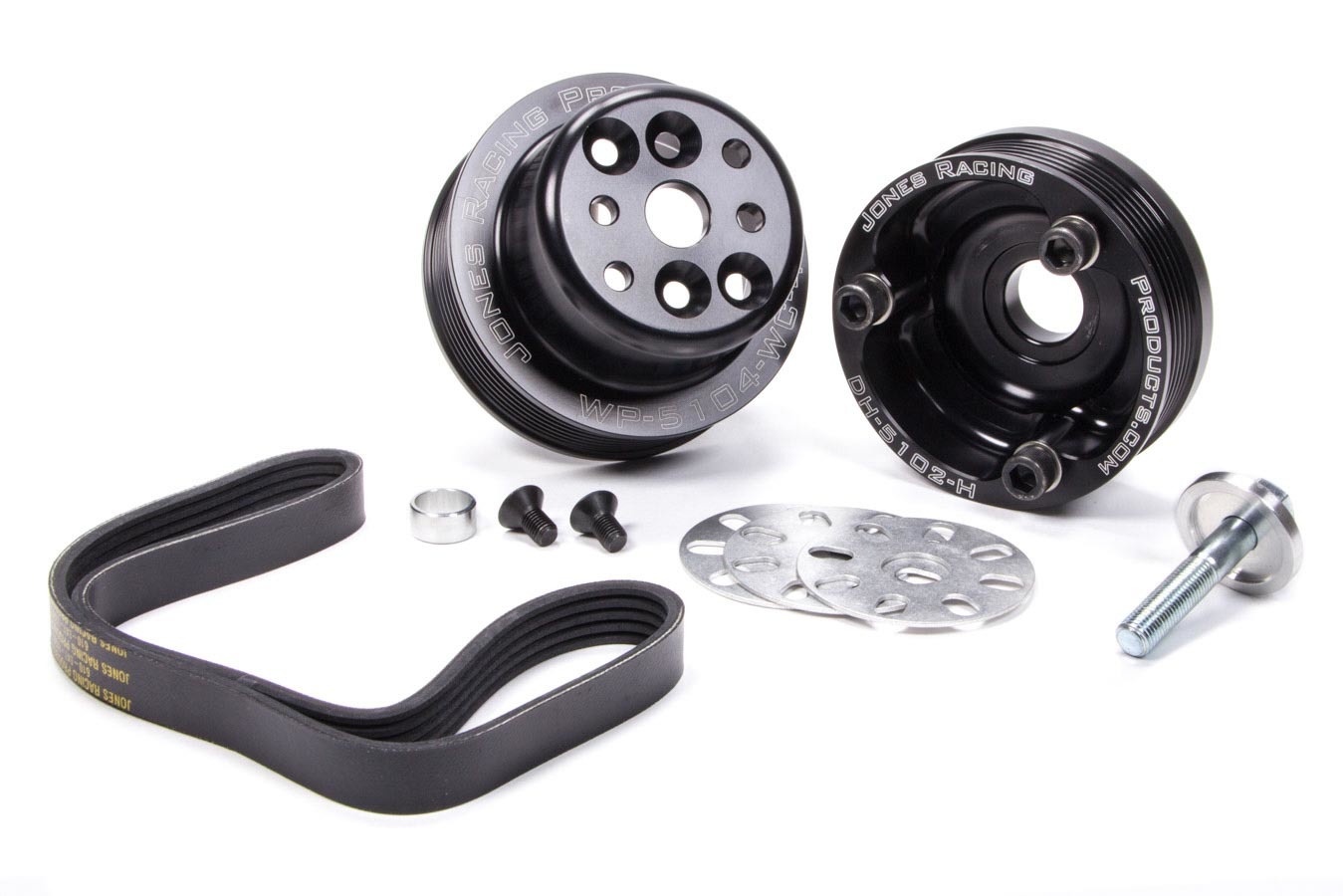 Jones Racing Products 1035-S-CE Pulley Kit, 6-Rib Serpentine, Aluminum, Black Anodized, Small Block Chevy, Kit