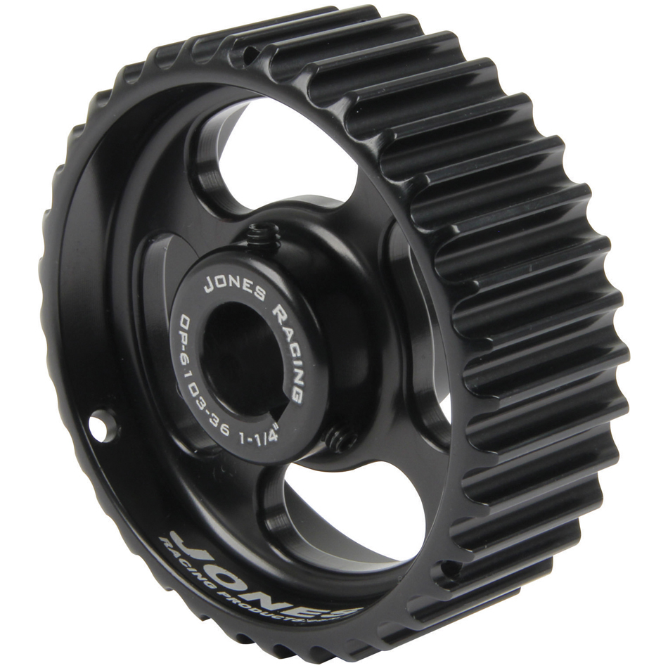 Jones Racing Products OP-6103-36-1-1/4 Oil Pump Pulley, HTD, 36 Tooth, 1-1/4 in Wide, 5/8 in Shaft, Aluminum, Black Anodized, Each