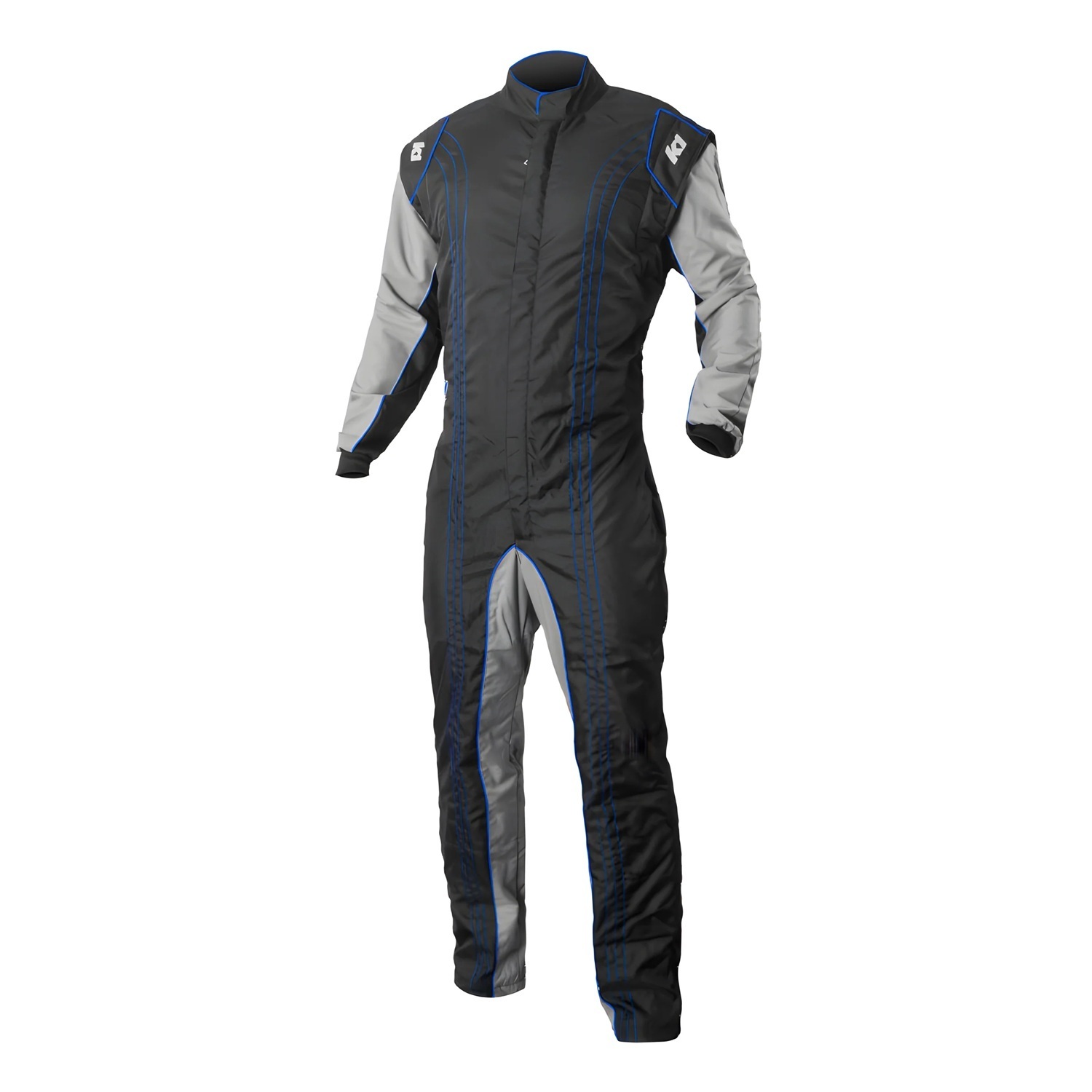 K1 RaceGear GK2 Karting Suits 10-GK2-B-XS Driving Suits, Suits, One-piece, One Layer, Cotton/Polyester, Black/Gray with Blue Stripes, Men's X-Small, Each thumbnail 3