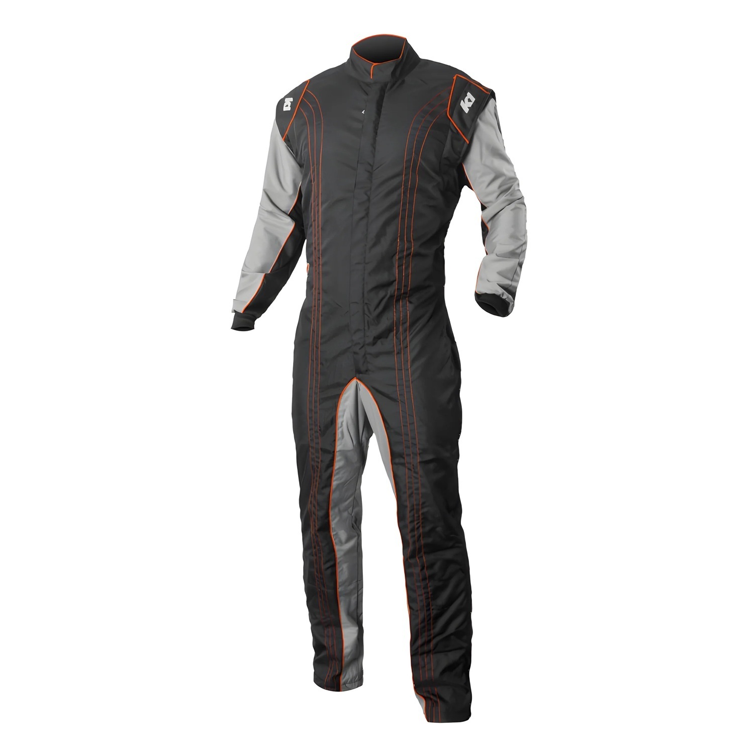 K1 RaceGear GK2 Karting Suits 10-GK2-O-ML Driving Suits, Suits, One-piece, One Layer, Cotton/Polyester, Black/Gray with Orange Stripes, Men's Medium/Large, Each thumbnail 3