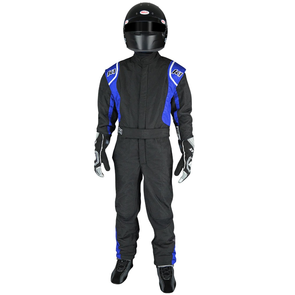 K1 Racegear 20-PRY-NB-2XS Driving Suit, Precision II, 1-Piece, SFI 3.2A/5, Double Layer, Nomex, Black / Blue, Youth 2X-Small, Each
