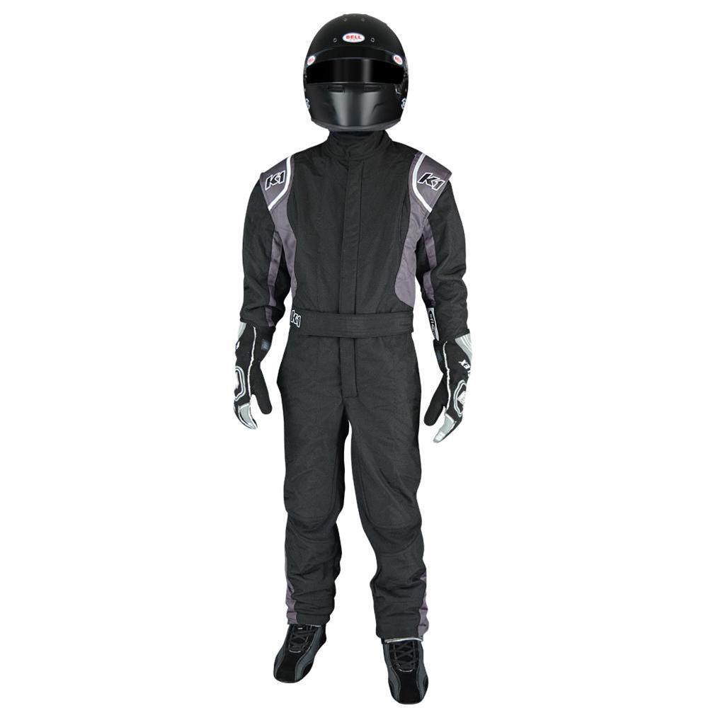 K1 Racegear 20-PRY-NG-6XS Driving Suit, Precision II, 1-Piece, SFI 3.2A/5, Double Layer, Nomex, Black / Gray, Youth 6X-Small, Each