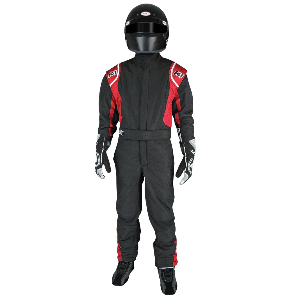 K1 Racegear 20-PRY-NR-2XS Driving Suit, Precision II, 1-Piece, SFI 3.2A/5, Double Layer, Nomex, Black / Red, Youth 2X-Small, Each