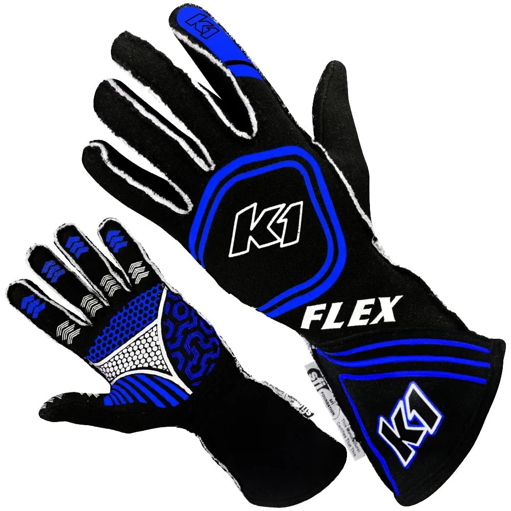 K1 RaceGear Black Series FLEX Gloves 23-FLX-NB-M Driving Gloves, Gloves, Two Layers, Nomex®, Black/Blue, SFI 3.3/5, FIA 8856-2000, Medium, Pair thumbnail 2