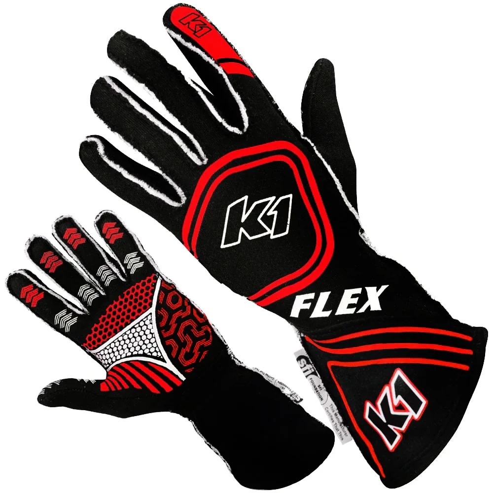 K1 RaceGear Black Series FLEX Gloves 23-FLX-NR-XL Driving Gloves, Gloves, Two Layers, Nomex®, Black/Red, SFI 3.3/5, FIA 8856-2000, X-Large, Pair thumbnail 2