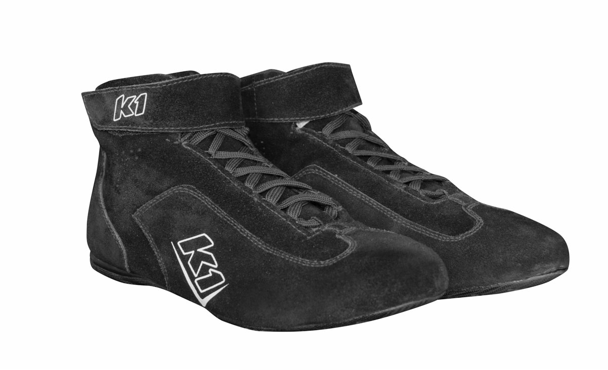 K1 Racegear 24-CHL-N-10 Driving Shoe, Challenger, Mid-Top, SFI 3.3/5, Suede Outer, Nomex Inner, Black, Size 10, Pair