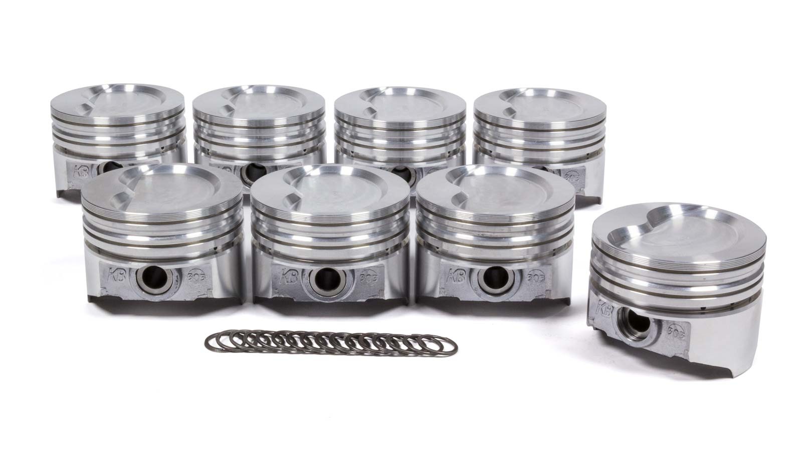 KB Pistons KB303.030 Piston, KB Series, Hypereutectic, 4.030 in Bore, 5/64 x 5/64 x 3/16 in Ring Grooves, Minus 19.50 cc, Small Block Ford, Set of 8
