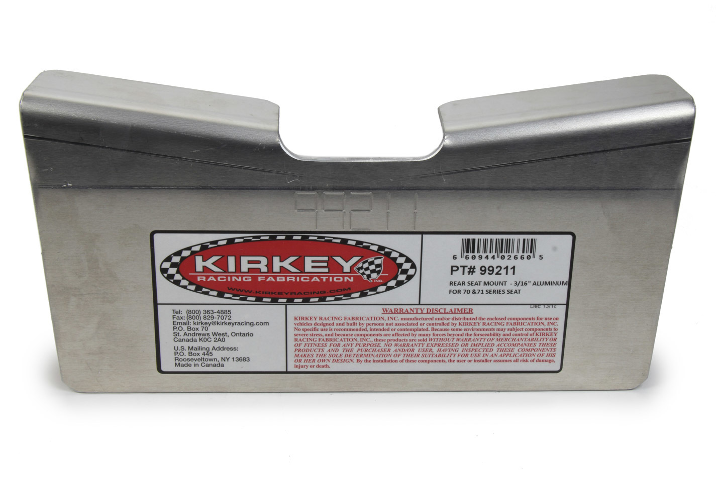 Kirkey Racing Seats 99211 - Seat Mount, Rear, Weld-On, Aluminum, Natural, Kirkey 70 / 71 Series Seats, Each