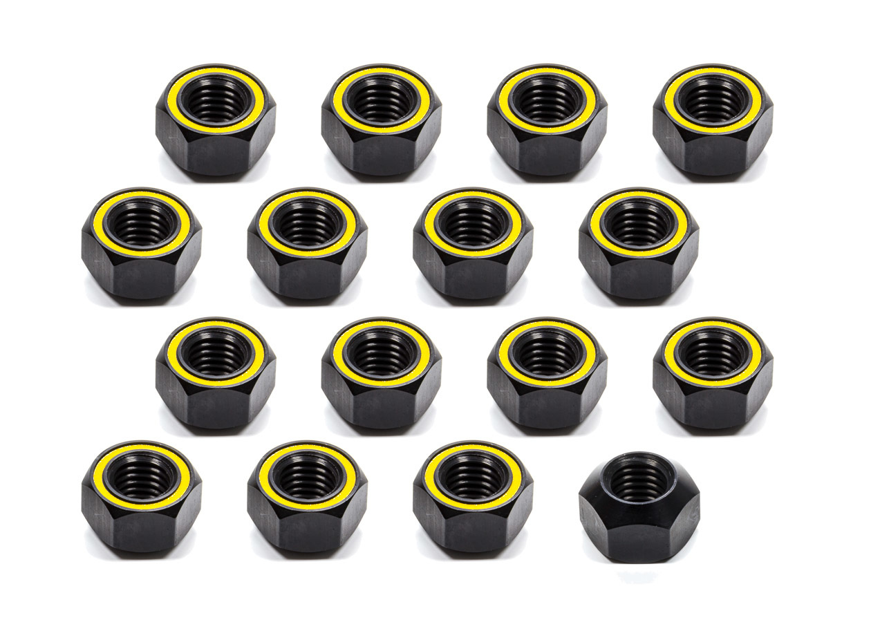 Klushman Racing Components 8211 Lug Nut, 5/8-11 in Right Hand Thread, 1 in Hex Head, 45 Degree, Open End, Aluminum, Black Anodized / Reflective Yellow, Set of 20