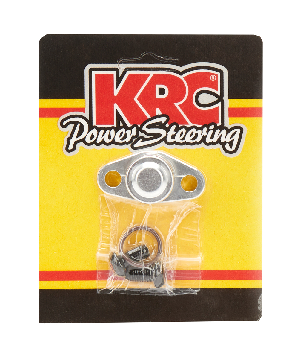 KRC Power Steering 21200000 Power Steering Pump Inlet Fitting, 10 AN Male O-Ring to 2-Bolt Flange, Aluminum, Silver Anodized, KRC 1st Design Cast Iron Pump, Each