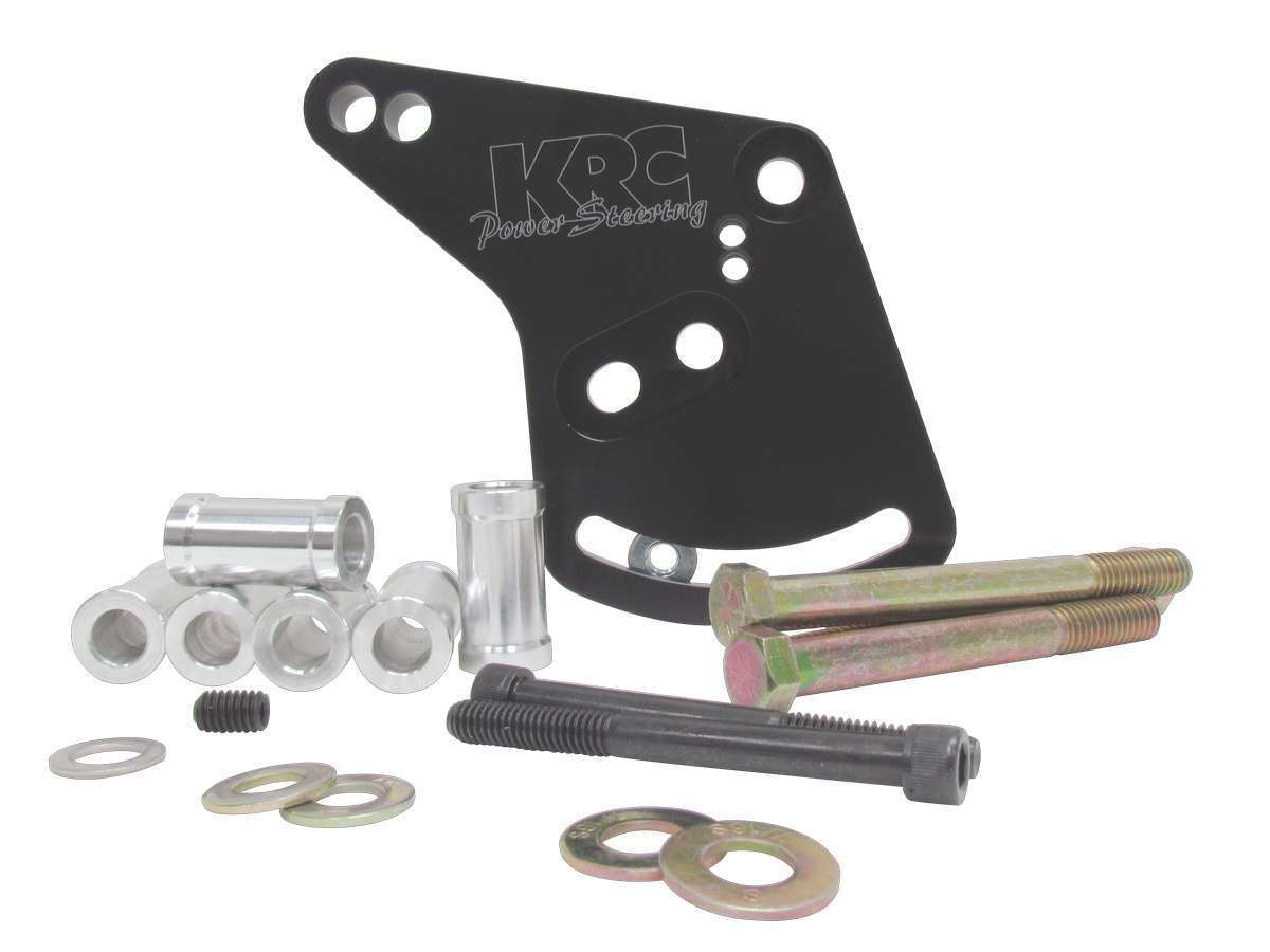 Power Steering Pump Bracket - Driver Side Head Mount - Hardware Included - Aluminum - Black Anodized - KRC Pump - Small Block Ford - Kit