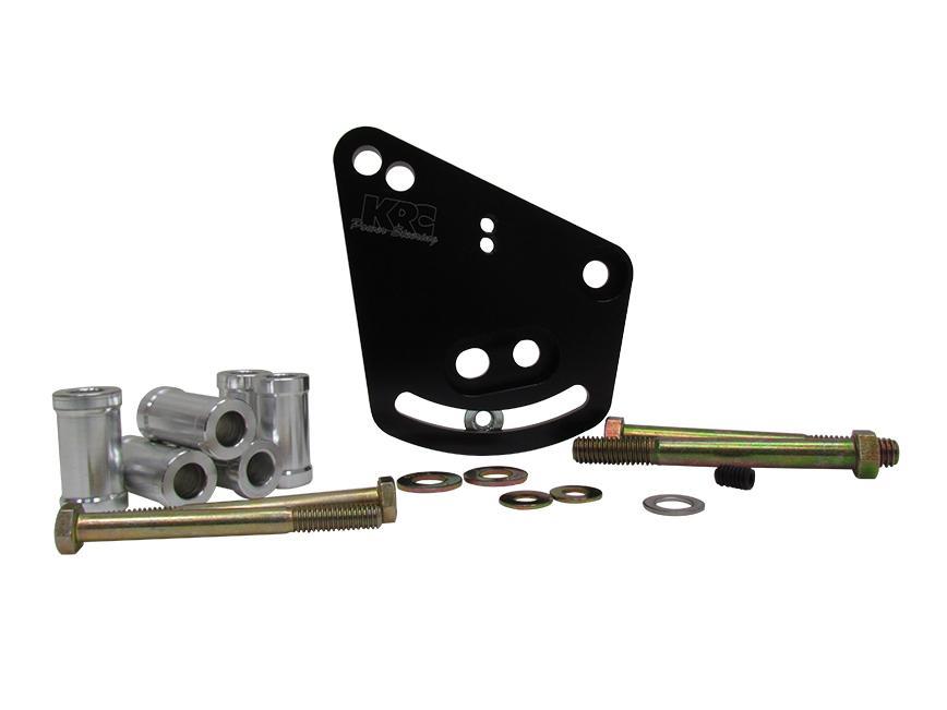 Power Steering Pump Bracket - Driver Side Head Mount - Hardware Included - Aluminum - Black Anodized - KRC Pump - Ford Cleveland / Modified - Kit