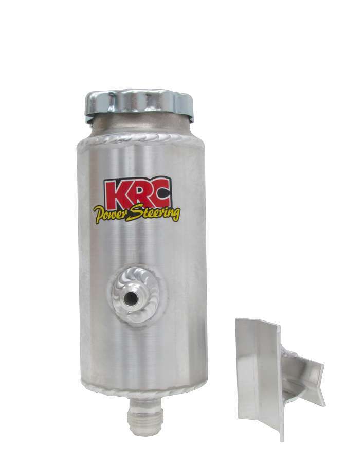 KRC Power Steering 91500000 Power Steering Reservoir, Economy, 8 in Tall x 3 in OD, 6 AN Male Inlet, 10 AN Male Outlet, Aluminum, Clear Powder Coat, Each