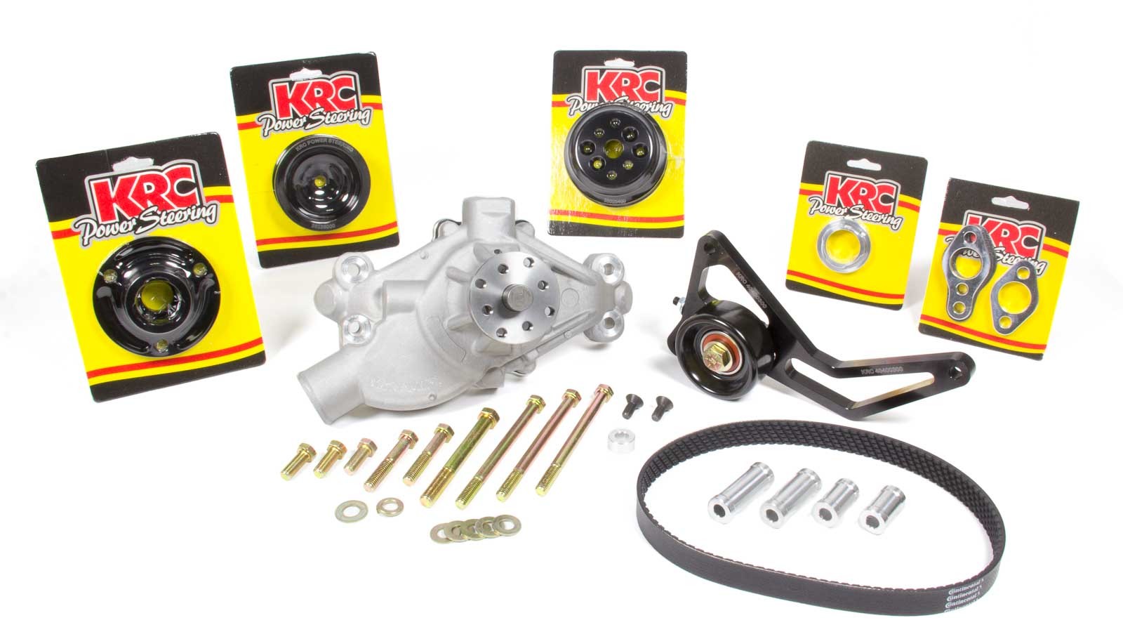 KRC Power Steering KIT16322600 Pulley Kit, Pro-Series, 6-Rib Serpentine, Bellhousing Mount, Aluminum, Black Anodized, Small Block Chevy, Kit
