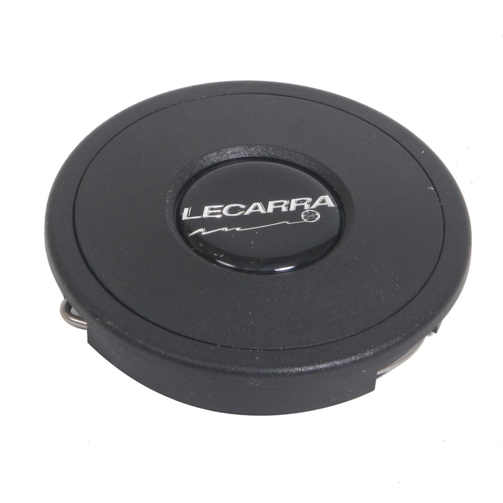 Lecarra Steering Wheels 3102 Horn Button, Black / White Lecarra Logo, Plastic, Black, Dual Contact, Lecarra 9 Bolt Steering Wheels, Each