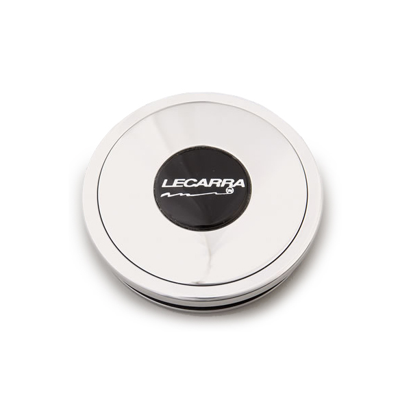 Lecarra Steering Wheels 3221 Horn Button, Black / White Lecarra Logo, Aluminum, Polished, Lecarra 9 Bolt Steering Wheels, Each