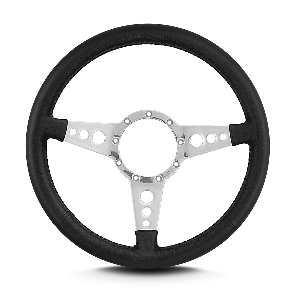 Lecarra Steering Wheels 61501 Steering Wheel, Trans-Am, 14 in Diameter, Flat, 3-Spoke, Black Leather Grip, Aluminum, Polished, Each