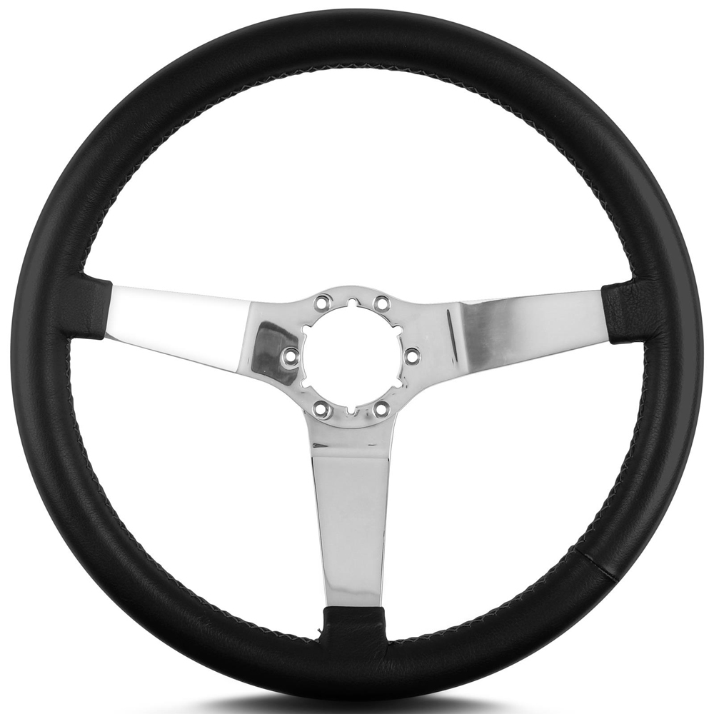 Lecarra Steering Wheels 63201 Steering Wheel, Vette 3, 14 in Diameter, 1-1/2 in Dish, 3-Spoke, Black Leather Grip, Stainless, Polished, Each
