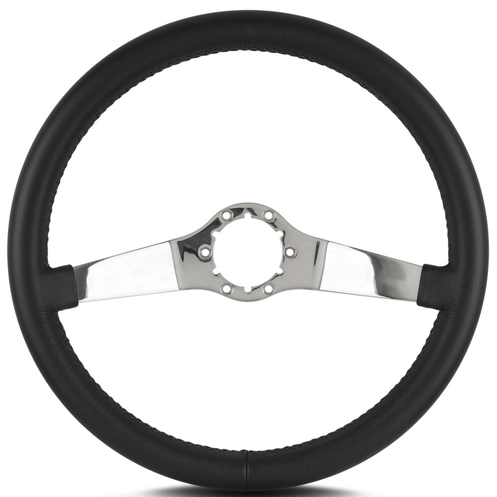 Lecarra Steering Wheels 63401 - Steering Wheel, Two Smooth, 14 in Diameter, 2 Spoke, 1-1/2 in Dish, Black Leather Grip, Stainless, Polished, Each