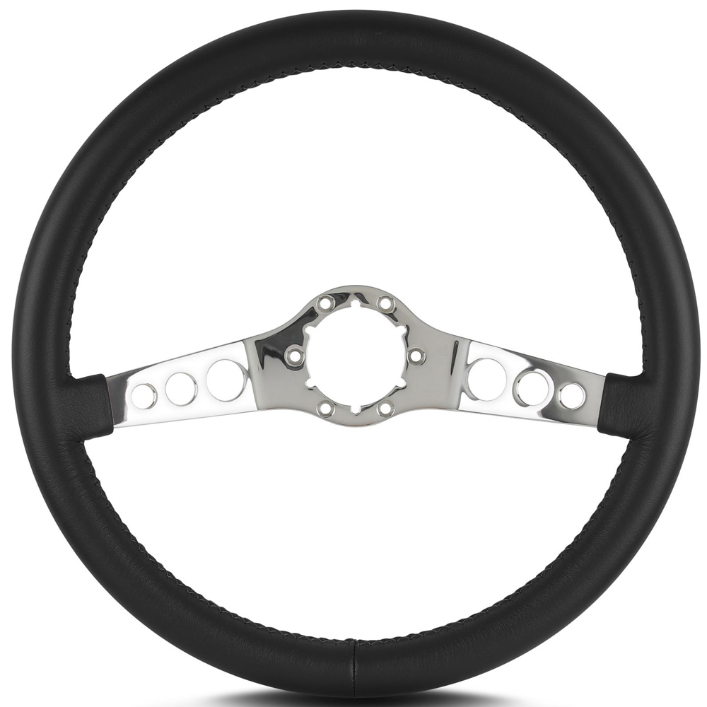 Lecarra Steering Wheels 63501 Steering Wheel, SS, 14 in Diameter, 1-1/2 in Dish, 2-Spoke, Black Leather Grip, Stainless, Polished, Each