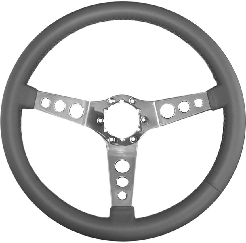 Lecarra Steering Wheels 63601 Steering Wheel, Hot Rod, 14 in Diameter, 1-1/2 in Dish, 3-Spoke, Black Leather Grip, Stainless, Polished, Each