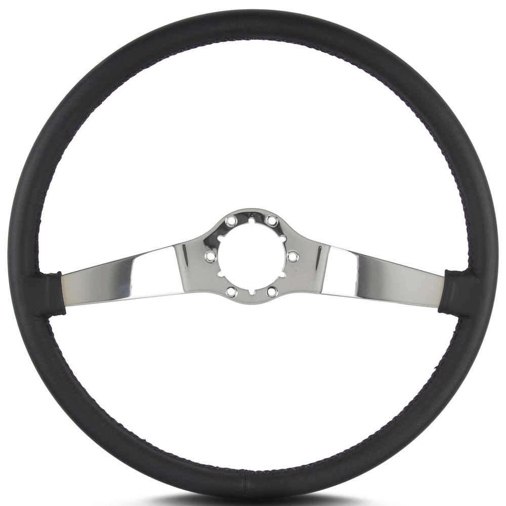 Lecarra Steering Wheels 66601 - Steering Wheel, Two Smooth, 15 in Diameter, 2 Spoke, 1-1/2 in Dish, Black Leather Grip, Stainless, Polished, Each