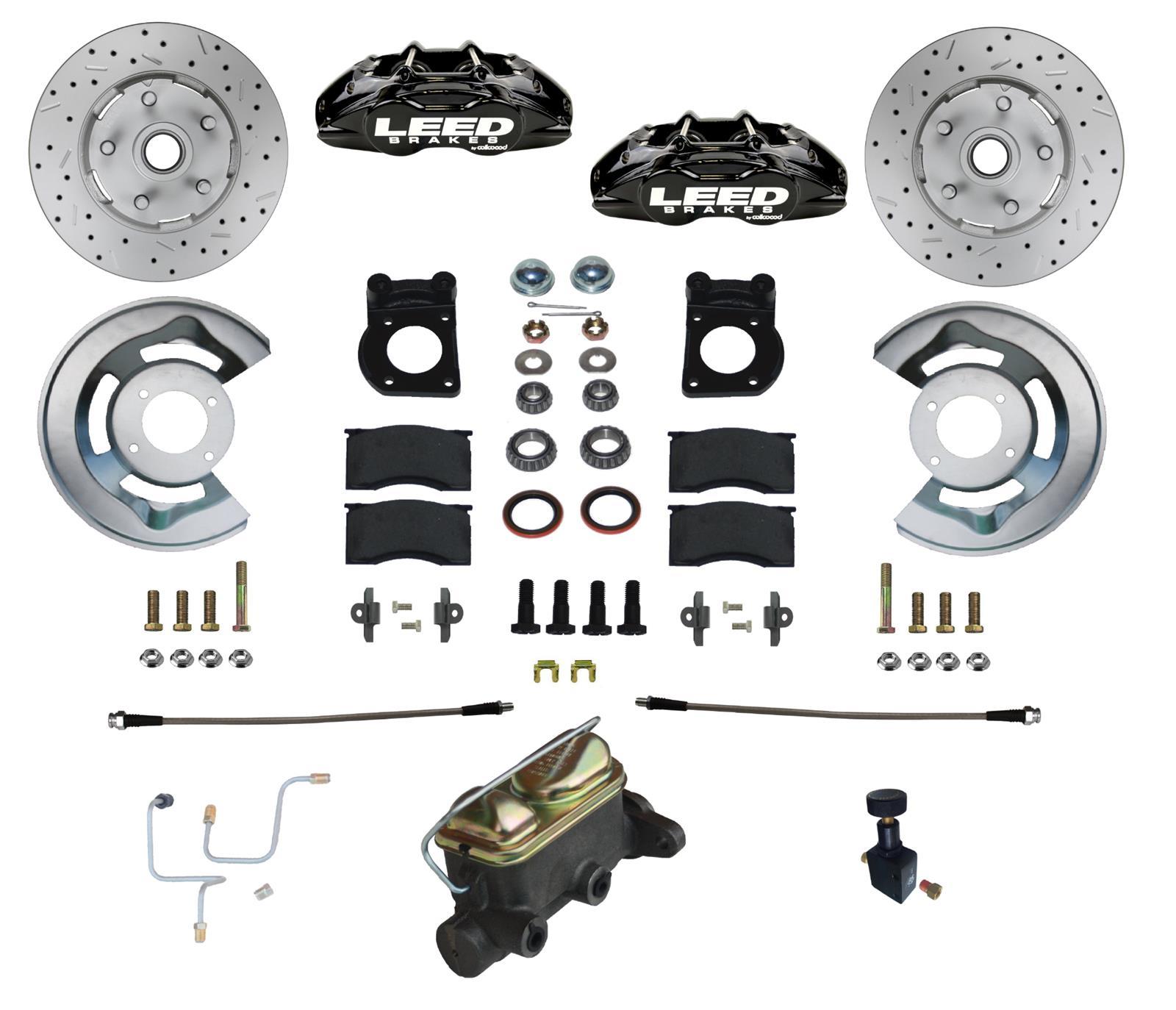 Leed Brakes BFC0005-405X Brake System, MaxGrip Lite, Front, 4 Piston Caliper, 11.33 in Drilled / Slotted Rotor, Pads / Calipers / Dust Cap / Backing Plates / Master Cylinder / Proportioning Valve, Aluminum, Black Powder Coat, Ford Mustang 1965-66, Kit