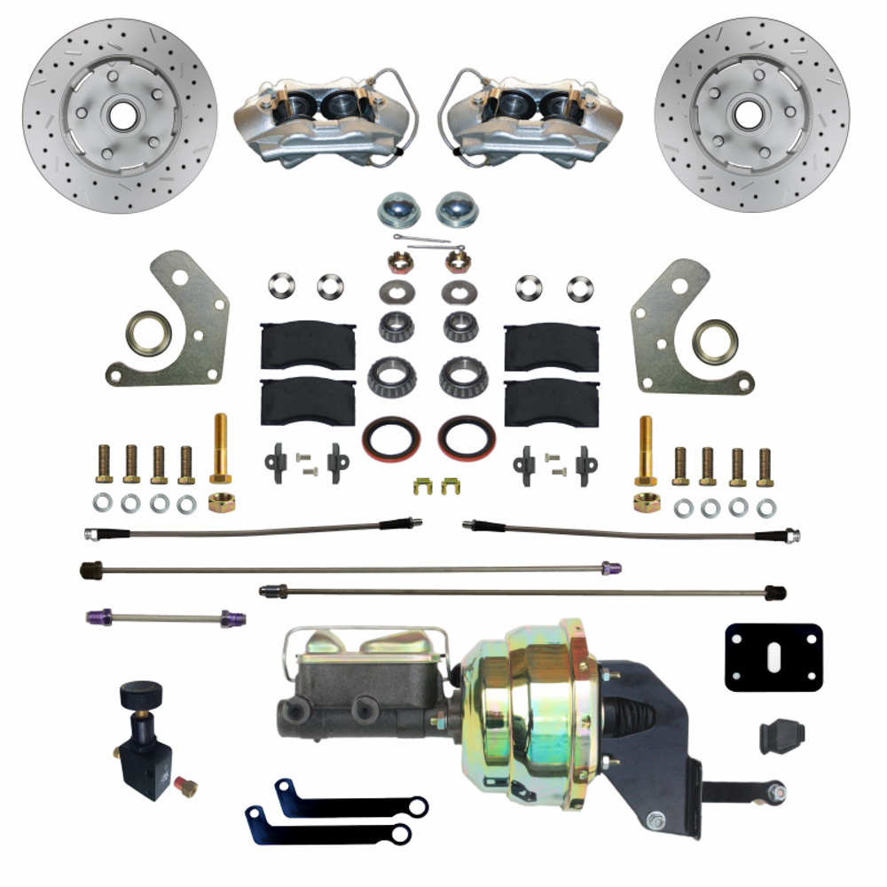 Leed Brakes FC2002-8405X Brake System, MaxGrip XDS, Power Disc Conversion, Front, 4 Piston Caliper, 11 in Solid Rotors, Booster / Master Cylinder, Iron, Zinc Plated, Mopar B / E-Body 1962-72, Kit