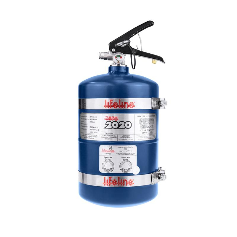 Lifeline USA 106-001-011-B Fire Extinguisher, Zero 2020, Wet Chemical, Class AB, 1B Rated, FIA Approved, 3.0 L, Mounting Bracket Included, Steel, Blue Paint, Each
