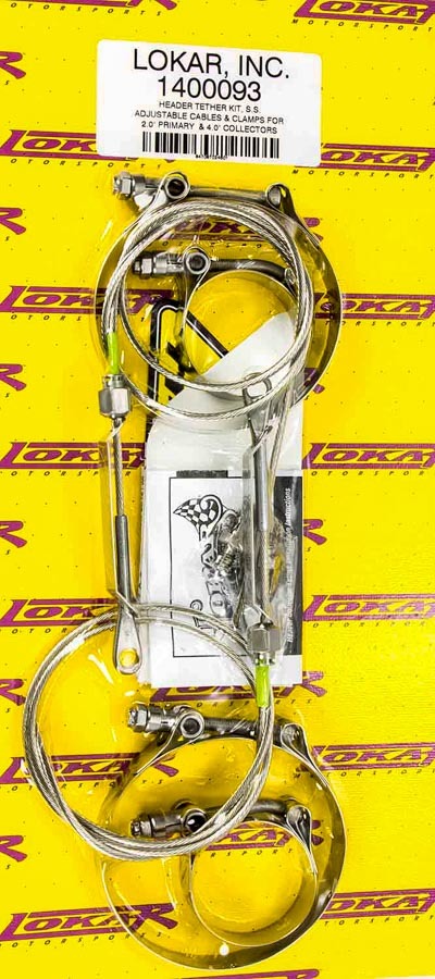 Lokar 1400103 Header Tether, 36 in Long, 2-1/4 in Primary Clamp, 4 in Collector Clamp, Stainless, Natural, Kit