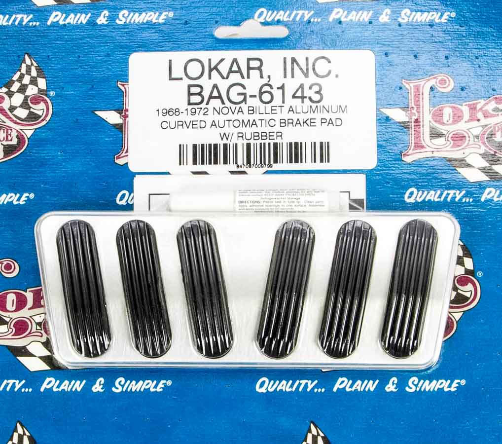 Lokar Pedal Pads for 1969-1972 NOVA - BAG-6143 Pad, Curved, Brake, Billet Aluminum, Brushed, Rubber Insert, Automatic, Chevy, Each thumbnail 2