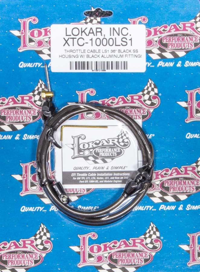 Lokar XTC-1000LS1 Throttle Cable, Hi-Tech, 3 ft Long, Hardware Included, Braided Stainless, Black, GM Ramjet, GM LS-Series, Kit