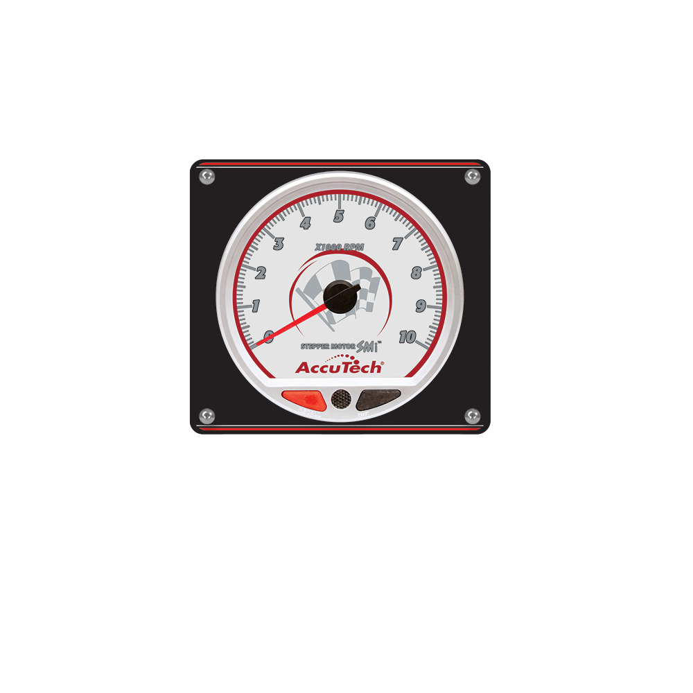 Longacre 52-44389 Tachometer, AccuTech SMI, 10000 RPM, Analog, 4-1/2 in Diameter, Silver Face, Warning Light, 5 x 5.47 in Black Panel, Each