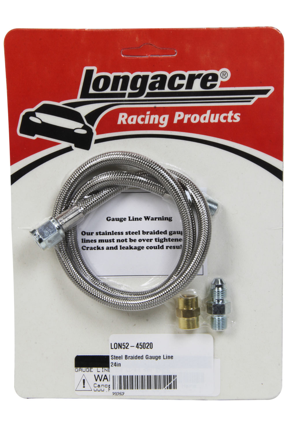 Longacre 52-45020 - Gauge Line Kit, 4 AN, 24 in Long, 4 AN Female to 1/8 in NPT Male, Fittings Included, PTFE, Braided Stainless, Mechanical Pressure Gauges, Kit