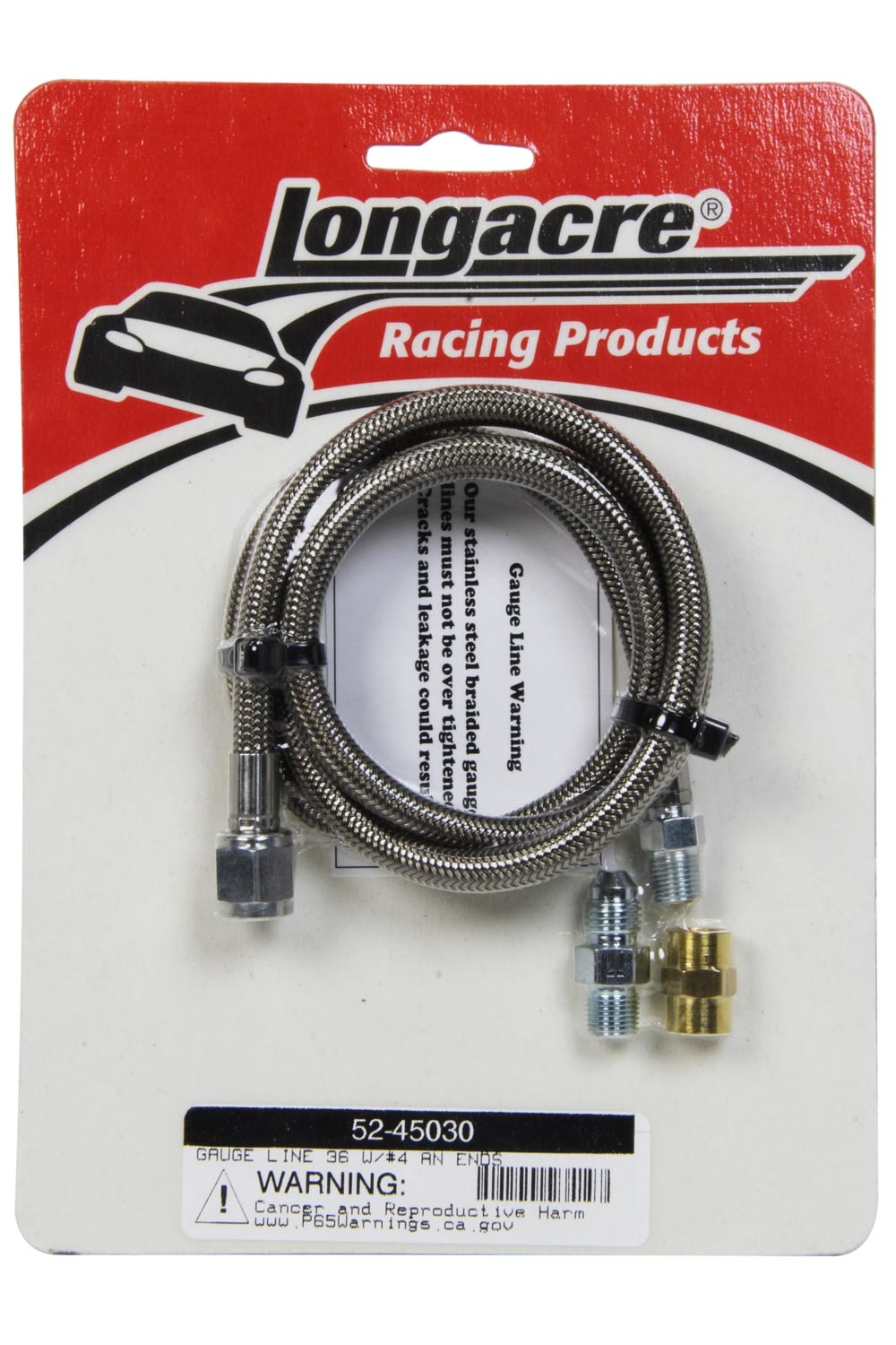 Longacre 52-45030 - Gauge Line Kit, 4 AN, 36 in Long, 4 AN Female to 1/8 in NPT Male, Fittings Included, PTFE, Braided Stainless, Mechanical Pressure Gauges, Kit