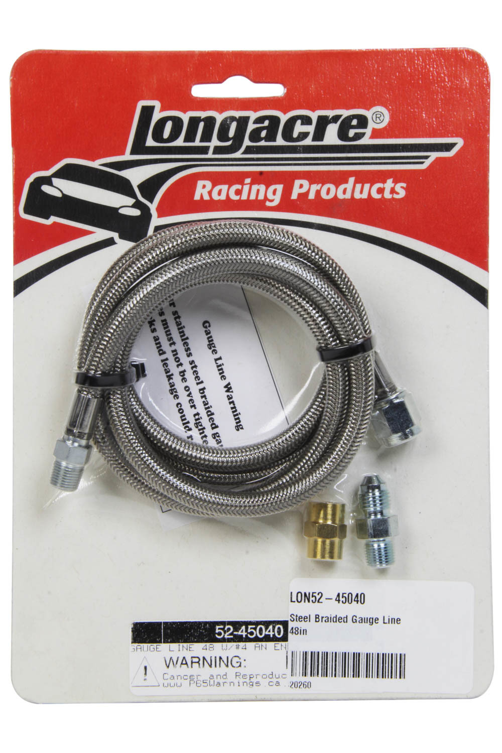 Longacre 52-45040 - Gauge Line Kit, 4 AN, 48 in Long, 4 AN Female to 1/8 in NPT Male, Fittings Included, PTFE, Braided Stainless, Mechanical Pressure Gauges, Kit
