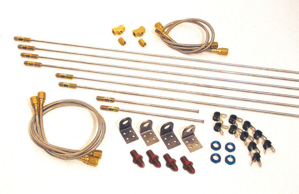 Longacre 52-45216 Brake Line Kit, 4 AN, Assorted Fittings / Installation Hardware, Braided Stainless / Steel, Natural, Universal, Kit