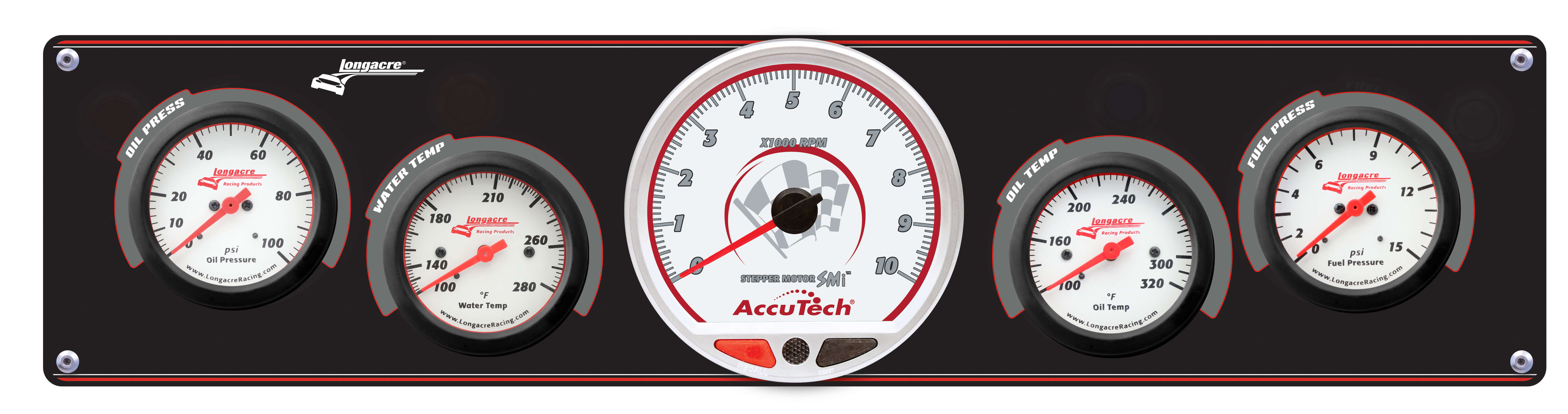 Gauge Panel Assembly - Sportsman Elite - Analog - Fuel Pressure / Oil Pressure / Oil Temperature / Tachometer / Water Temperature - 4-1/2 in / 2-5/8 in Diameter - White Face - Kit