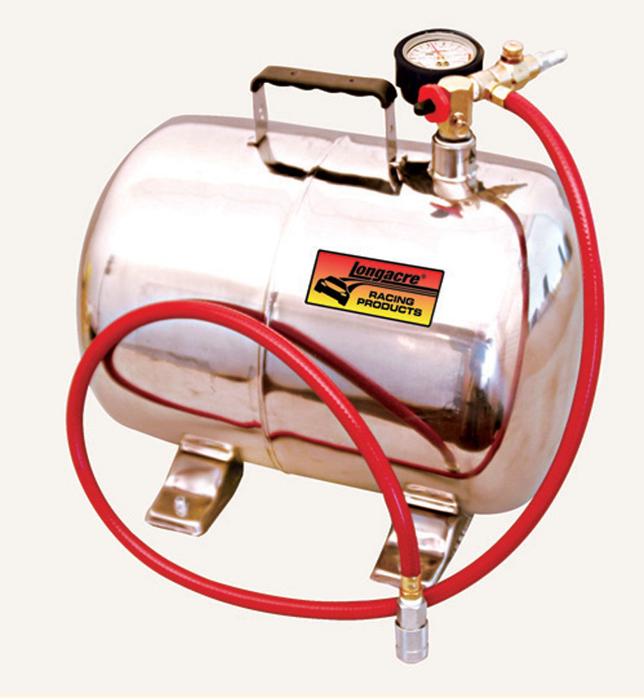Compressed Air Tank - Portable - 5 gal - 14 in Diameter - 10 in Long - 4 ft Hose - 125 psi Max Pressure - Polished - Each