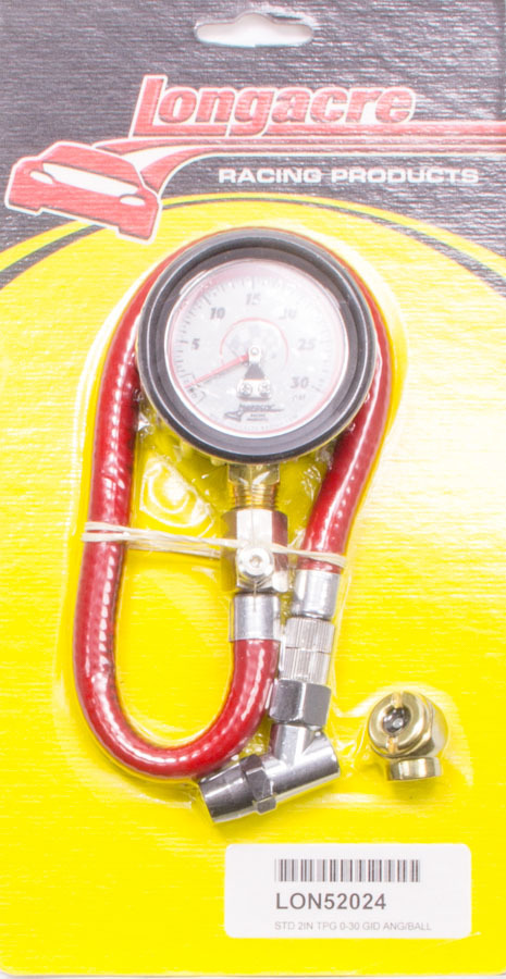 Tire Pressure Gauge - Standard - Glow in the Dark - 0-30 psi - Analog - 2 in Diameter - White Face - 1/4 lb Increments - Each
