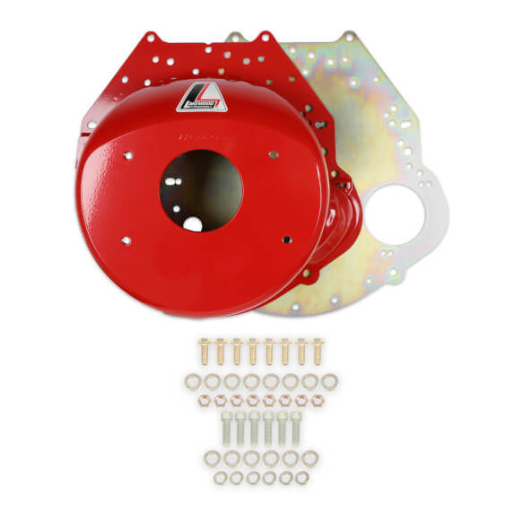 Lakewood 77-250 - Bellhousing, Block Plate, Hardware Included, Steel, Red Powder Coat, Chevy V8 / Ford Big Block / Small Block, Kit