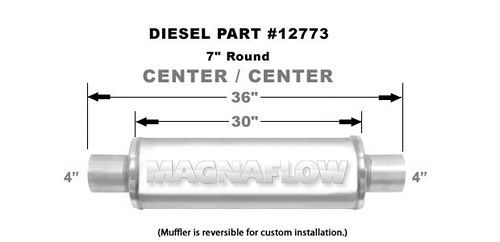 Magnaflow Exhaust 12773 Muffler, 4 in Center Inlet, 4 in Center Outlet, 7 in Diameter, 36 in Long, Stainless, Satin, Universal, Each